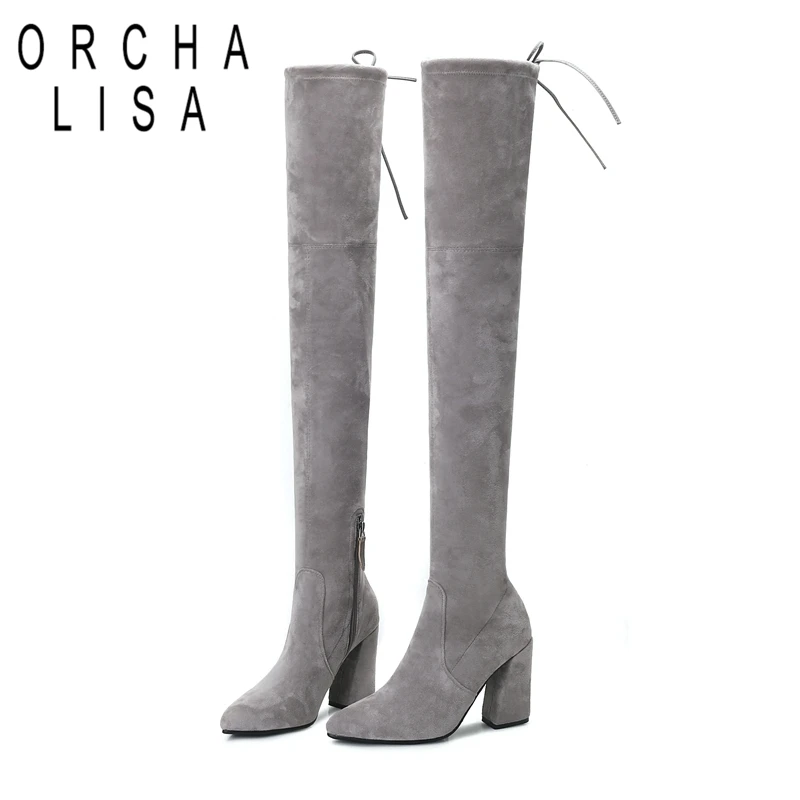 ORCHALISA Women Kid Suede gray black blue Elasticity over the knee boots Ladies Autumn winter High heels boots Zipper Mujer C565
ORCHALISA Women Kid Suede gray black blue Elasticity over the knee boots Ladies Autumn winter High heels boots Zipper Mujer C565
