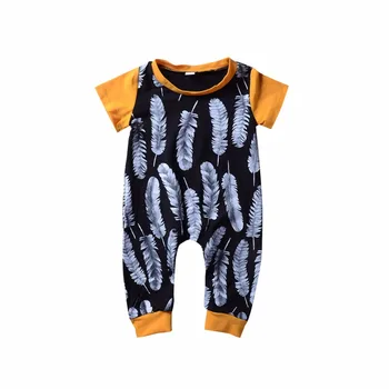 2018 Newborn Baby Kleding Yellow Panelled Jumpsuit Feather Print Black Romper Bebe Children Clothes
2018 Newborn Baby Kleding Yellow Panelled Jumpsuit Feather Print Black Romper Bebe Children Clothes