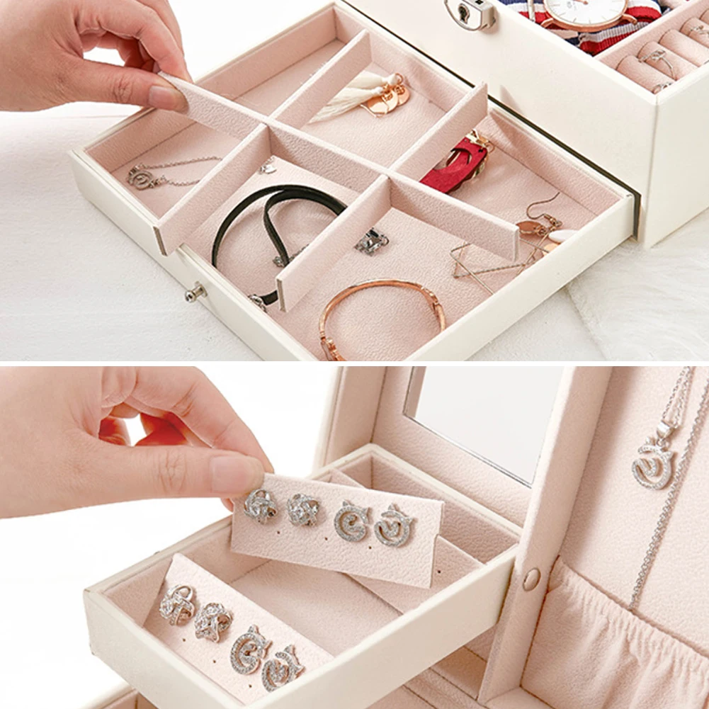 Simple Solid Portable Display Makeup Organizer Stud Organizer Gift Rings Earrings Necklaces Multi Layer Jewelry Box With Key
Simple Solid Portable Display Makeup Organizer Stud Organizer Gift Rings Earrings Necklaces Multi Layer Jewelry Box With Key
