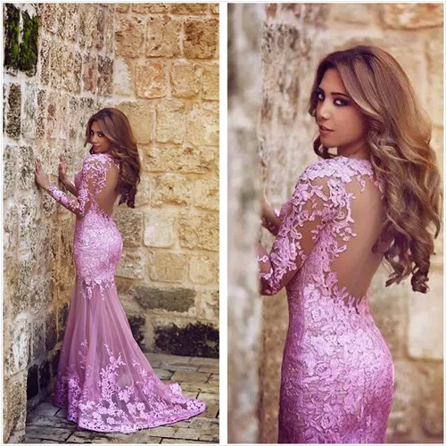 2015 New Listing Lilac Long Sleeves Mermaid Evening Dresses Sheer Lace Backless Sexy Evening Gowns
2015 New Listing Lilac Long Sleeves Mermaid Evening Dresses Sheer Lace Backless Sexy Evening Gowns