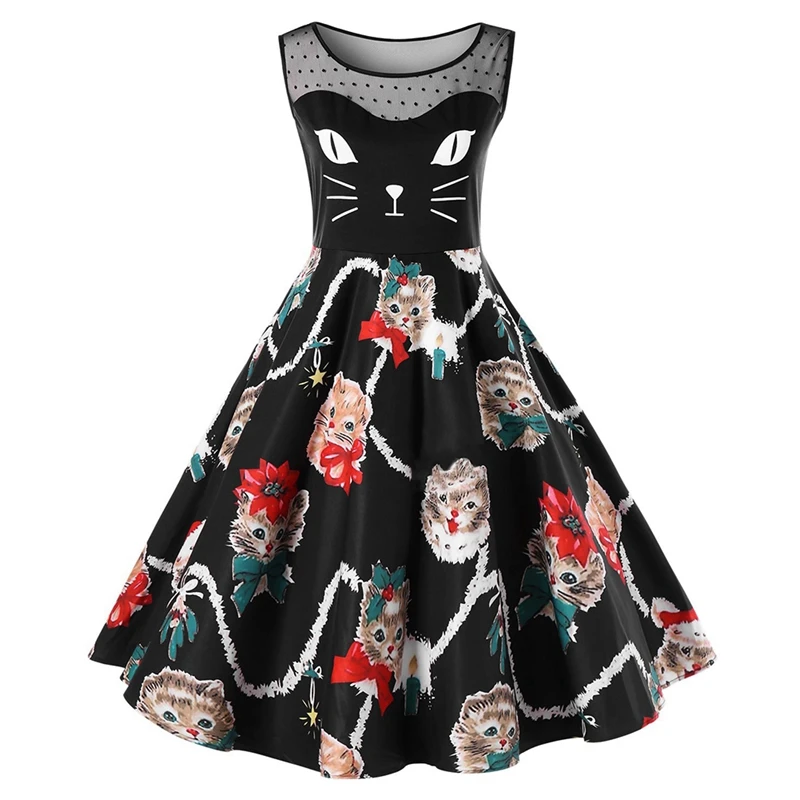 Cute cats printing dress mesh patchwork vintage retro 50s 60s pin up rockabilly dresses Audrey Hepburn Robe sleevless vestidos
Cute cats printing dress mesh patchwork vintage retro 50s 60s pin up rockabilly dresses Audrey Hepburn Robe sleevless vestidos