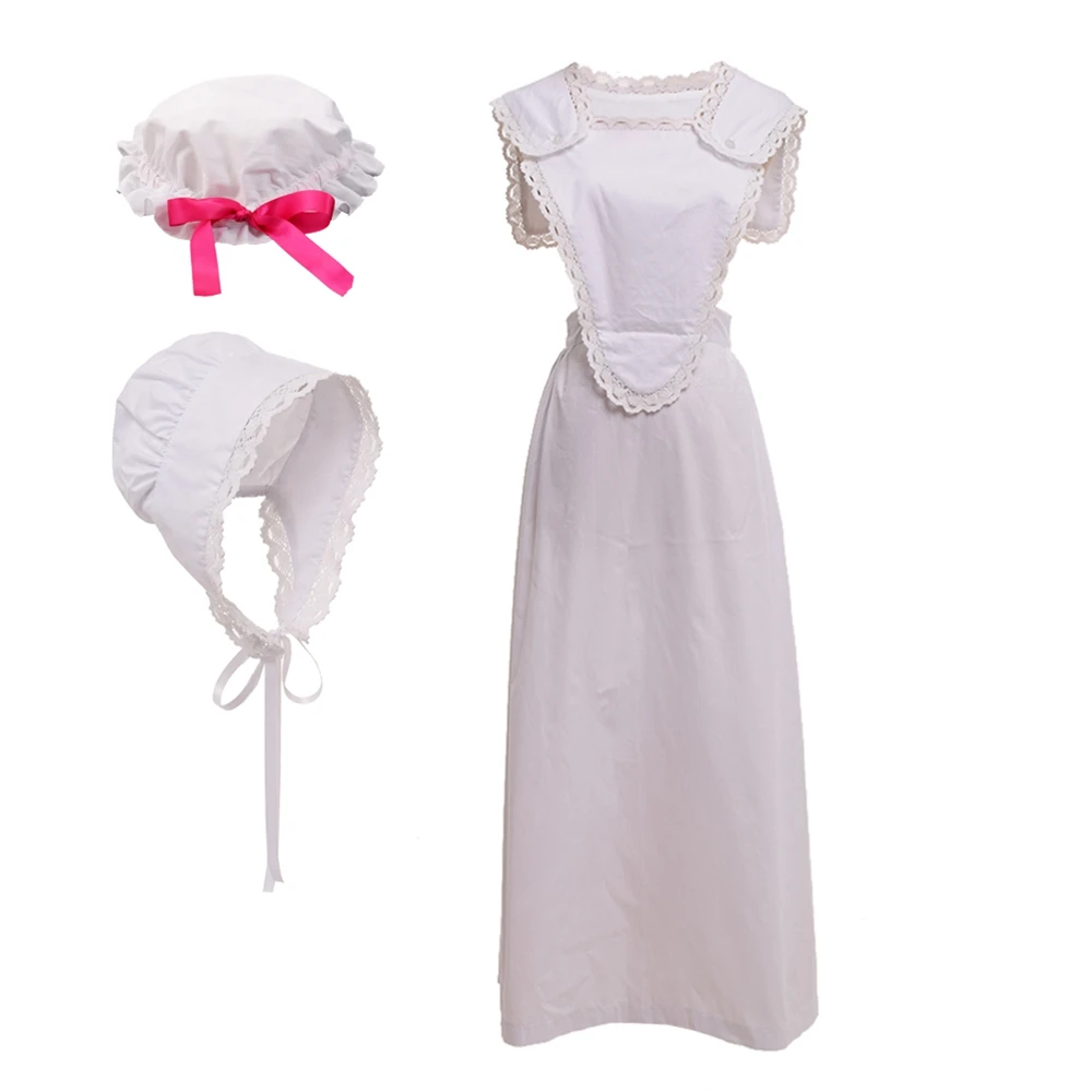 Womens Cotton MOP Hat Costume Bonnet Cap White with Lace Renaissance Christmas