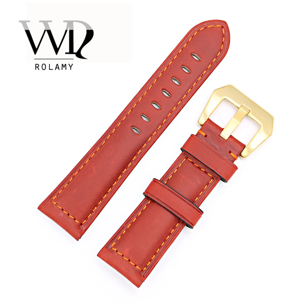 Rolamy 22 24mm Red Real Leather Handmade Replacement Thick Vintage Wrist Watch Band Strap With Gold Color Brushed Buckle
Rolamy 22 24mm Red Real Leather Handmade Replacement Thick Vintage Wrist Watch Band Strap With Gold Color Brushed Buckle