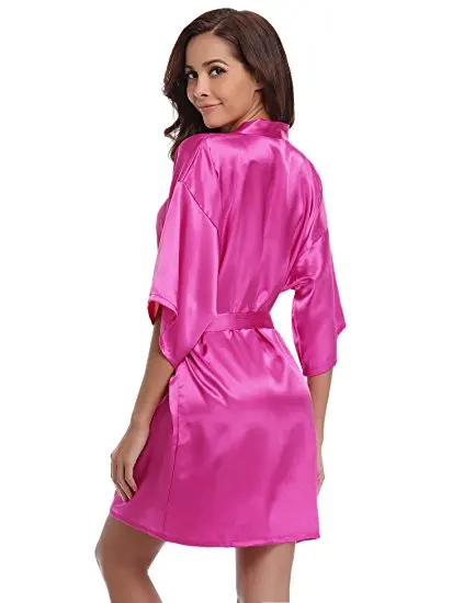 Women Silk Satin Short Night Robe Solid Kimono Robe Fashion Bath Robe Sexy Bathrobe Peignoir Femme Wedding Bride Bridesmaid Robe 120