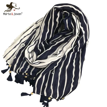 Marte&Joven Classic Navy Blue Striped Cotton Scarf Shawls for Women Elegant Ladies Long Warm Pashmina Wraps with Beads Tassels
Marte&Joven Classic Navy Blue Striped Cotton Scarf Shawls for Women Elegant Ladies Long Warm Pashmina Wraps with Beads Tassels