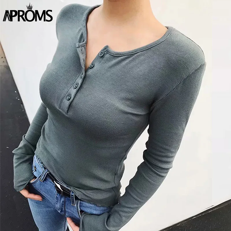 Aproms Korean Fashion Long Seeve Ribbed Knitted T Shirt Women Autumn Streetwear Basic Slim Top Female Candy Color Buttons Tshirt
Aproms Korean Fashion Long Seeve Ribbed Knitted T Shirt Women Autumn Streetwear Basic Slim Top Female Candy Color Buttons Tshirt