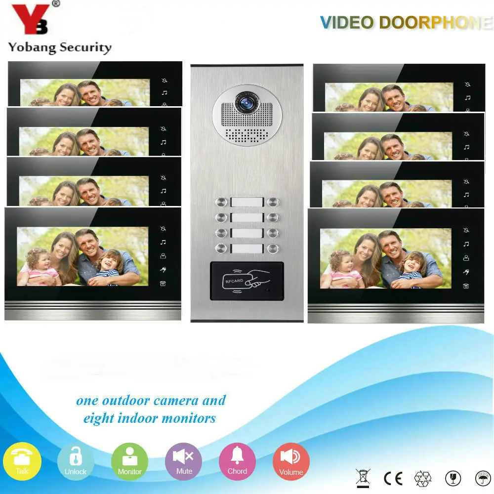 Yobang Security Wired 7"Inch LCD Hands-free Video Intercom Doorbell Entry System High Definition RFID IR Camera For 8 Apartment
Yobang Security Wired 7"Inch LCD Hands-free Video Intercom Doorbell Entry System High Definition RFID IR Camera For 8 Apartment