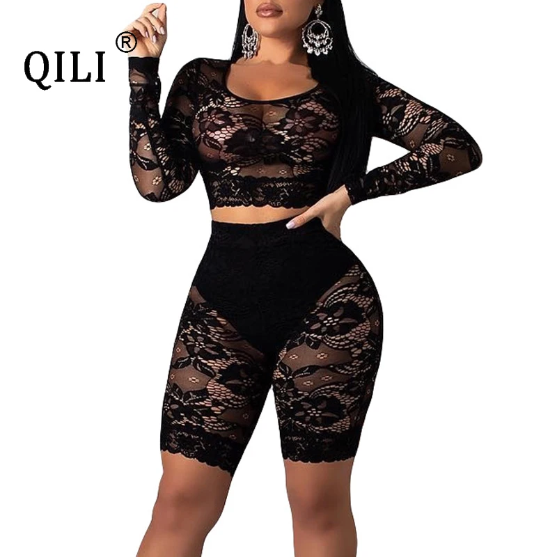 QILI Sxey Lace Sets Full Sleeve Outfits Crop Top+Shorts Two Piece Biker Summer Colothes For Women Party Club Outfits Plus Size
QILI Sxey Lace Sets Full Sleeve Outfits Crop Top+Shorts Two Piece Biker Summer Colothes For Women Party Club Outfits Plus Size