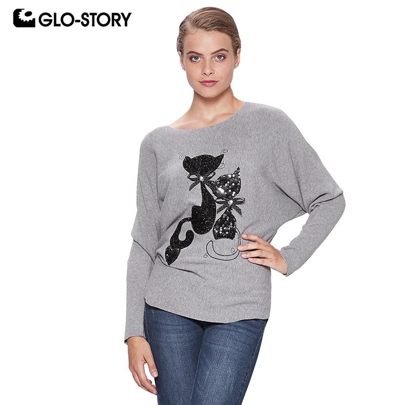 GLO-STORY Women Casual Loose Cartoon Cat O-Neck Batwing Sleeve Pullover Sweaters 2018 Winter Female Tops WMY-7741
GLO-STORY Women Casual Loose Cartoon Cat O-Neck Batwing Sleeve Pullover Sweaters 2018 Winter Female Tops WMY-7741