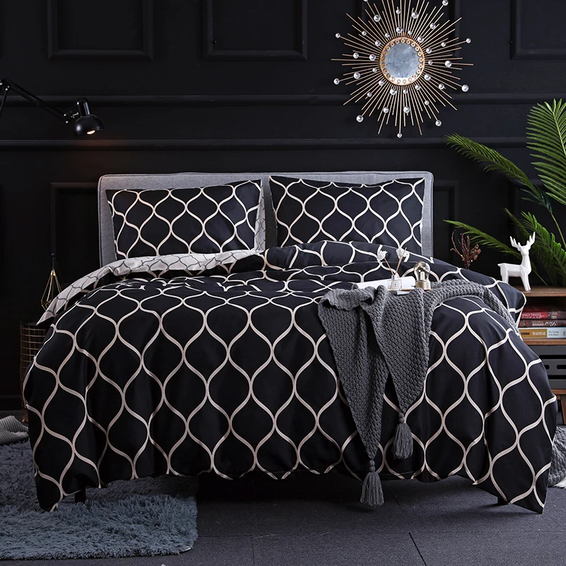 Geometric Printed Duvet Quilt Cover Bedding Set with Pillow Case Twin Queen King