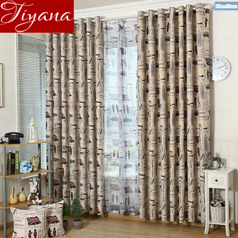 Retro European British Union Jack Printed Voile Curtains For Kids Room Bedroom Living Room Curtains Cloth Tulle T 236 20