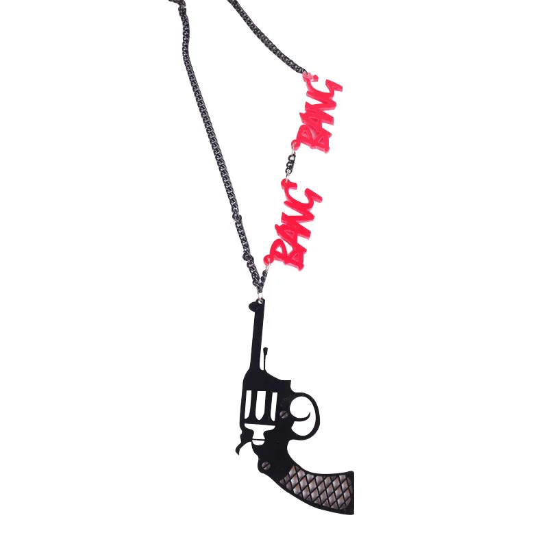 2018 Creative Vintage Pink Gun Pendant Acrylic Necklace Letters BANG Personalized Hiphop Necklace Fashion Punk Jewelry for Women
2018 Creative Vintage Pink Gun Pendant Acrylic Necklace Letters BANG Personalized Hiphop Necklace Fashion Punk Jewelry for Women