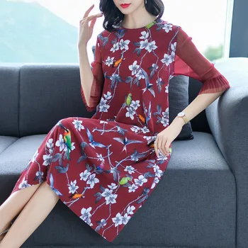 Burgundy Fashion Printed Lady Dress Women Loose O-neck Half Mesh Flare Sleeve Dress Female 2019 Spring New XL-01
Burgundy Fashion Printed Lady Dress Women Loose O-neck Half Mesh Flare Sleeve Dress Female 2019 Spring New XL-01
