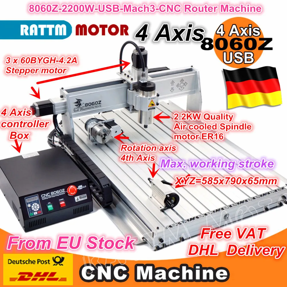 4 Axis 2200W 8060Z USB Mach3 2.2kw CNC Router Engraver/Engraving Drilling and Cutting Milling Mahcine 220VAC
4 Axis 2200W 8060Z USB Mach3 2.2kw CNC Router Engraver/Engraving Drilling and Cutting Milling Mahcine 220VAC