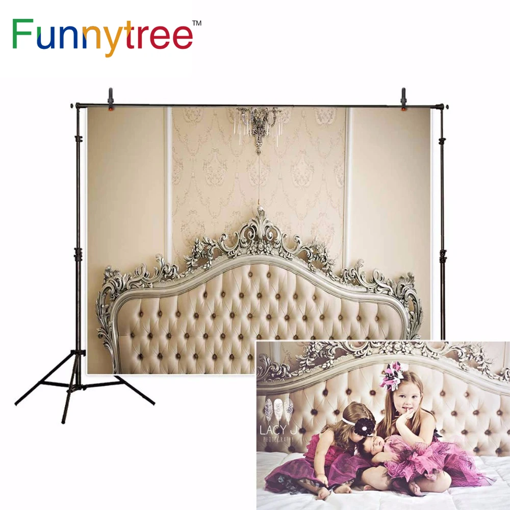 Фотофон Funnytree с изголовьем для фотосъемки белый дамасский задник новорожденной