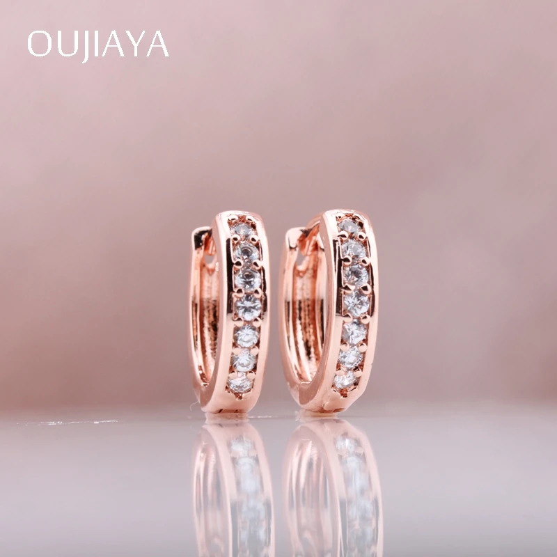 Простые классические женские свадебные серьги OUJIAYA из розового золота 585 пробы