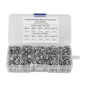 720pcs M3 4/6/8/10/12 Stainless Steel Button & Flat Head Hex Socket Bolts Screw Nuts Assortment Kit Wood Hardware Tool
720pcs M3 4/6/8/10/12 Stainless Steel Button & Flat Head Hex Socket Bolts Screw Nuts Assortment Kit Wood Hardware Tool