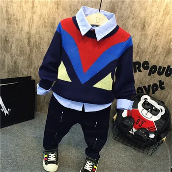 3pcs boys fashion clothing set kids all match patchwork sweater blue shirt and dark blue pant set baby causal clothes children
3pcs boys fashion clothing set kids all match patchwork sweater blue shirt and dark blue pant set baby causal clothes children