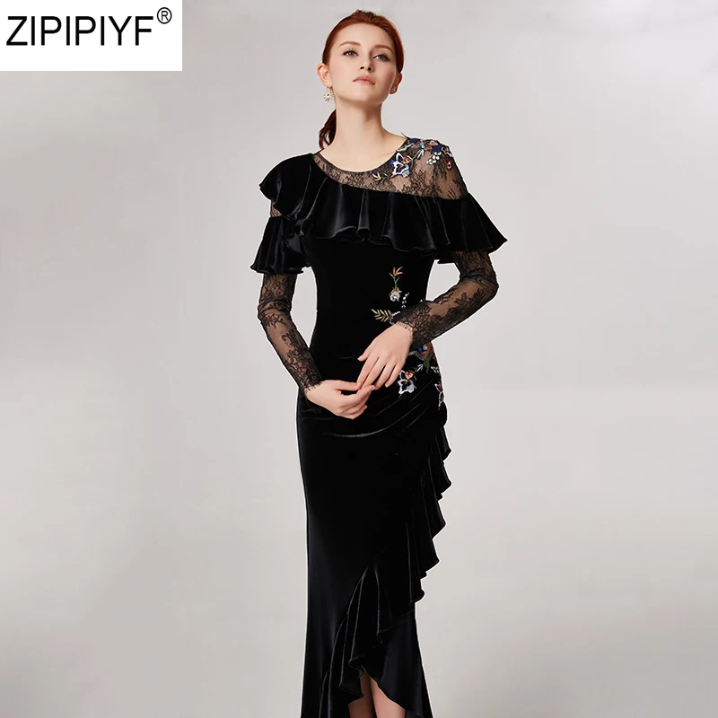 High Quality Runway 2018 New O-Neck Floral Embroidery High Waist Dress Strapless Perspective Ankle-Length Trumpet Dresses C201
High Quality Runway 2018 New O-Neck Floral Embroidery High Waist Dress Strapless Perspective Ankle-Length Trumpet Dresses C201