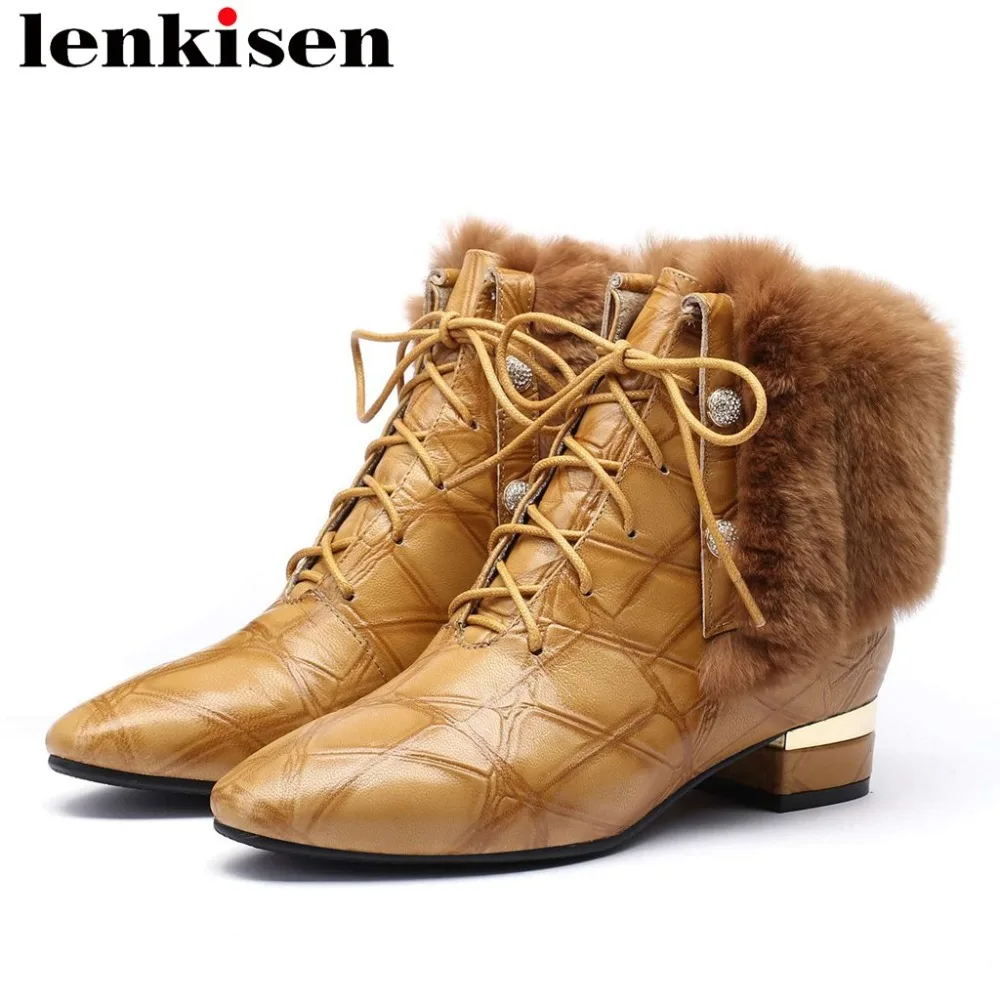 Lenkisen elegant lady luxury rabbit fur big size square toe low heels cow leather lace up crystals Flanging design boots L93
Lenkisen elegant lady luxury rabbit fur big size square toe low heels cow leather lace up crystals Flanging design boots L93