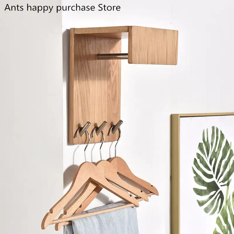 Wall Wood Clothes Hangers Solid Wood Bedroom Clothes Rack Alloy Wall Hanging Creative Living Room Hook Corner Hat Hanger