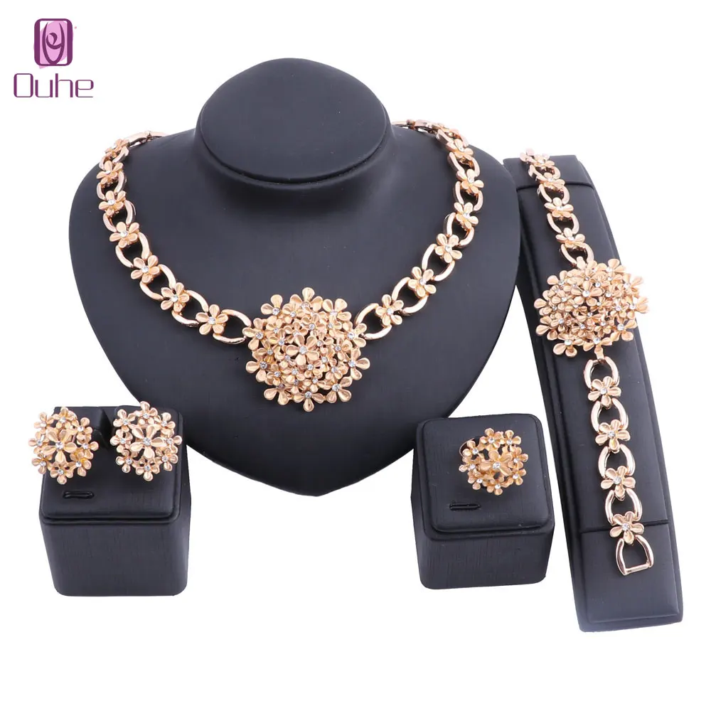 OUHE Gold Color Crystal Necklace Earrings Bracelet Ring Flower Sets For women Wedding Bridal Charm Jewelry Sets
OUHE Gold Color Crystal Necklace Earrings Bracelet Ring Flower Sets For women Wedding Bridal Charm Jewelry Sets