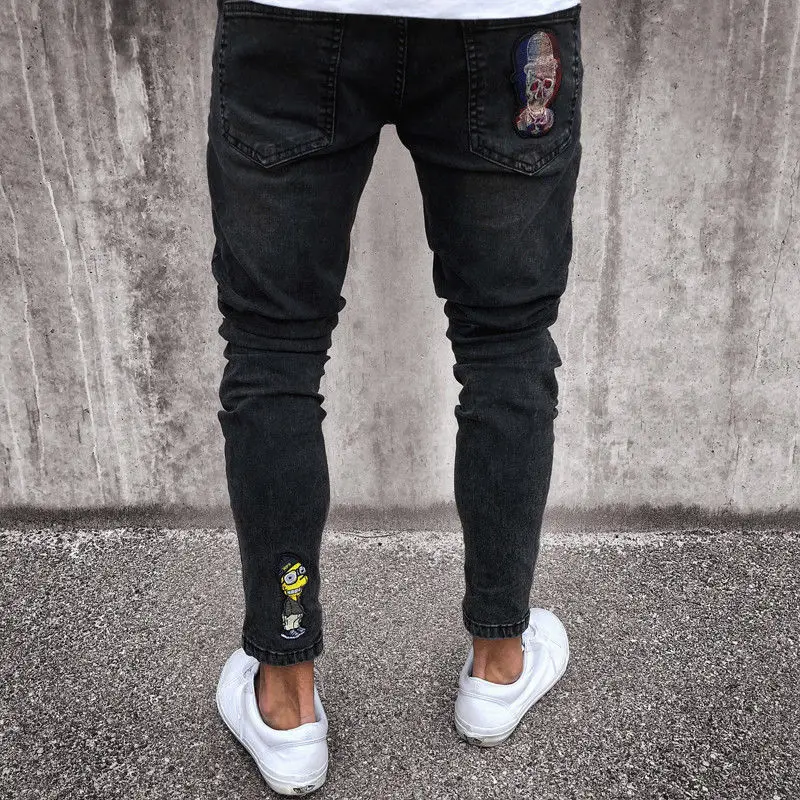 Мужские облегающие джинсы Стрейчевые байкерские с потертостями вырезами и