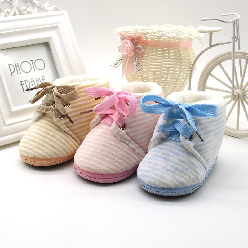 Baby Boy Girl Cotton Prewalker Crib Shoes Lace-Up Striped Thicken Soft Sole Boots Warm Shoes for baby 0-12 months 3 colors
Baby Boy Girl Cotton Prewalker Crib Shoes Lace-Up Striped Thicken Soft Sole Boots Warm Shoes for baby 0-12 months 3 colors