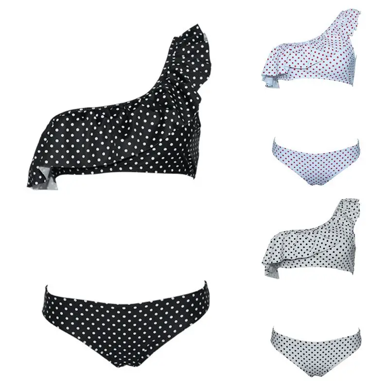 Womens Sexy Two Piece Bikini Set One Shoulder Pleated Ruffles Flounce Patchwork Crop Top Low Waist High Cut Thong Polka Dot Digi
Womens Sexy Two Piece Bikini Set One Shoulder Pleated Ruffles Flounce Patchwork Crop Top Low Waist High Cut Thong Polka Dot Digi
