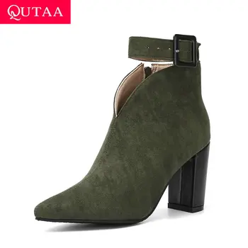 QUTAA 2020 Flock Buckle Zipper Type-V Autumn Winter Women Ankle Boots Fashion Pointed Toe Square High Heel Women Shoes Size34-43
QUTAA 2020 Flock Buckle Zipper Type-V Autumn Winter Women Ankle Boots Fashion Pointed Toe Square High Heel Women Shoes Size34-43