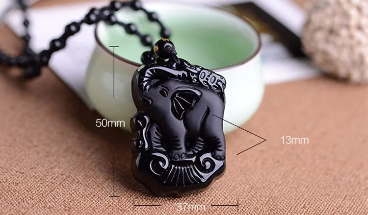 Natural Stone Obsidian Pendant Bead Necklace Black A Carved Elephant Fine Carving Polishing Lucky for Men Women
Natural Stone Obsidian Pendant Bead Necklace Black A Carved Elephant Fine Carving Polishing Lucky for Men Women