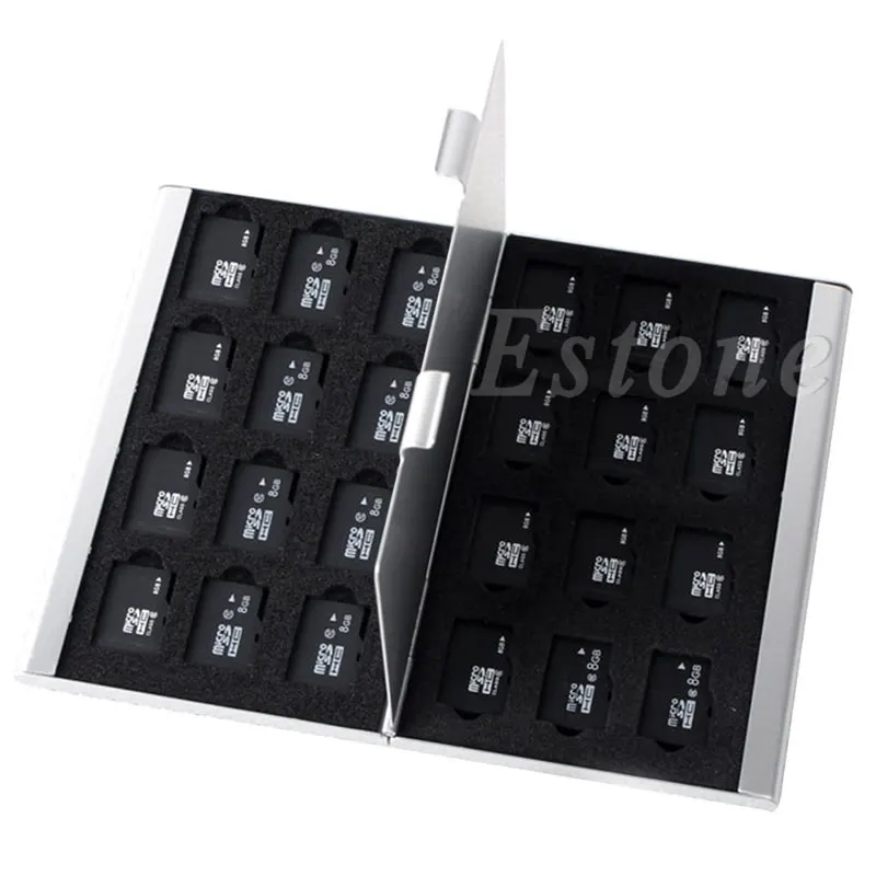 Silver Aluminum Memory Card Storage Case Box Holder For 24 TF Micro SD Cards - New hot
Silver Aluminum Memory Card Storage Case Box Holder For 24 TF Micro SD Cards - New hot