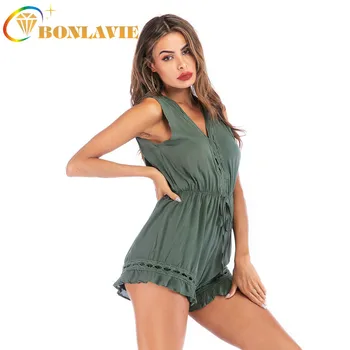 Women Clothes Summer Short Jumpsuit Green Color Lace Decoration High Waist Pants V-neck Hollow Out Casual Sleeveless Jumpsuits
Women Clothes Summer Short Jumpsuit Green Color Lace Decoration High Waist Pants V-neck Hollow Out Casual Sleeveless Jumpsuits