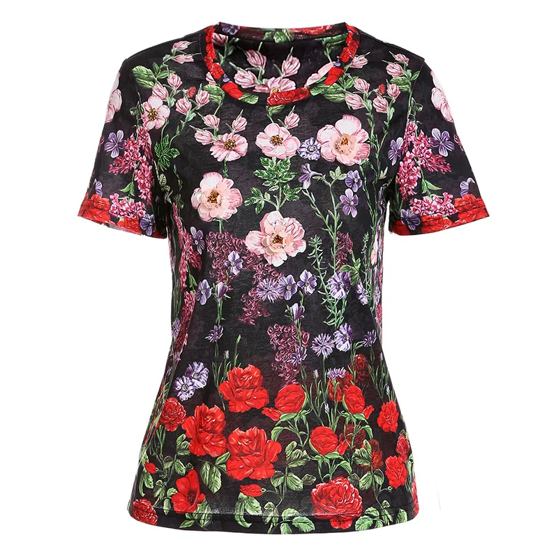 High quality beading floral T shirts Women 2019 summer floral print Tee Shirts Chic diamonds vintage Tees A119
High quality beading floral T shirts Women 2019 summer floral print Tee Shirts Chic diamonds vintage Tees A119