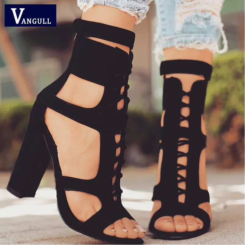 Фото Vangull/босоножки из флока на шнуровке женская летняя обувь Новинка 2019 года женские