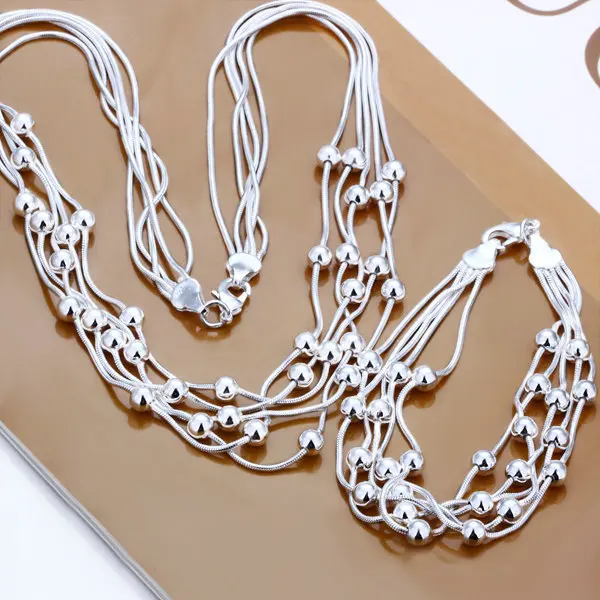 Hot Sale Wholesale 925 stamped silver plated Fashion Jewelry Set,Five Line Light Beads Silver Necklace&Bracelet Sets
Hot Sale Wholesale 925 stamped silver plated Fashion Jewelry Set,Five Line Light Beads Silver Necklace&Bracelet Sets