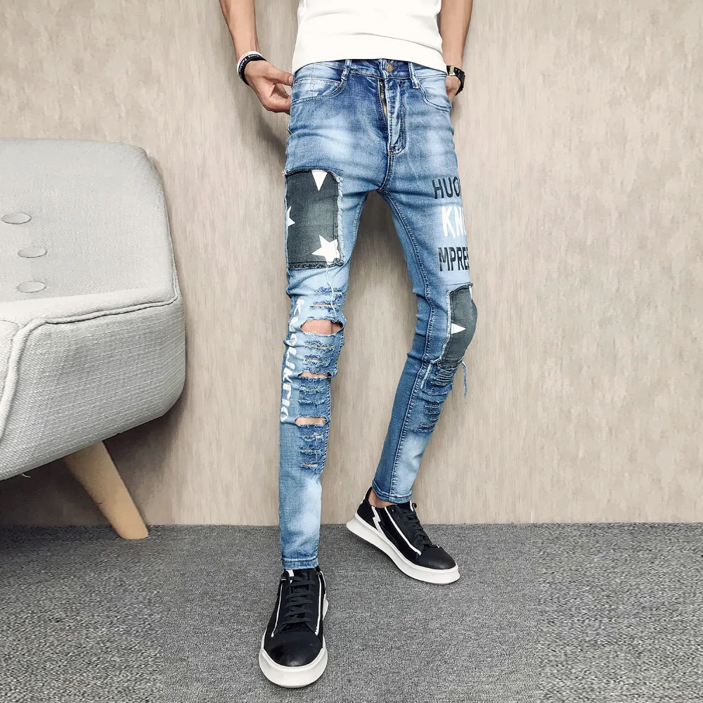 Korean Hot Sale Men Jeans Fashion 2018 Summer Slim Fit Hole Denin Pants Men Patch Design Ripped Jeans Men Clothing Blue 32-28
Korean Hot Sale Men Jeans Fashion 2018 Summer Slim Fit Hole Denin Pants Men Patch Design Ripped Jeans Men Clothing Blue 32-28