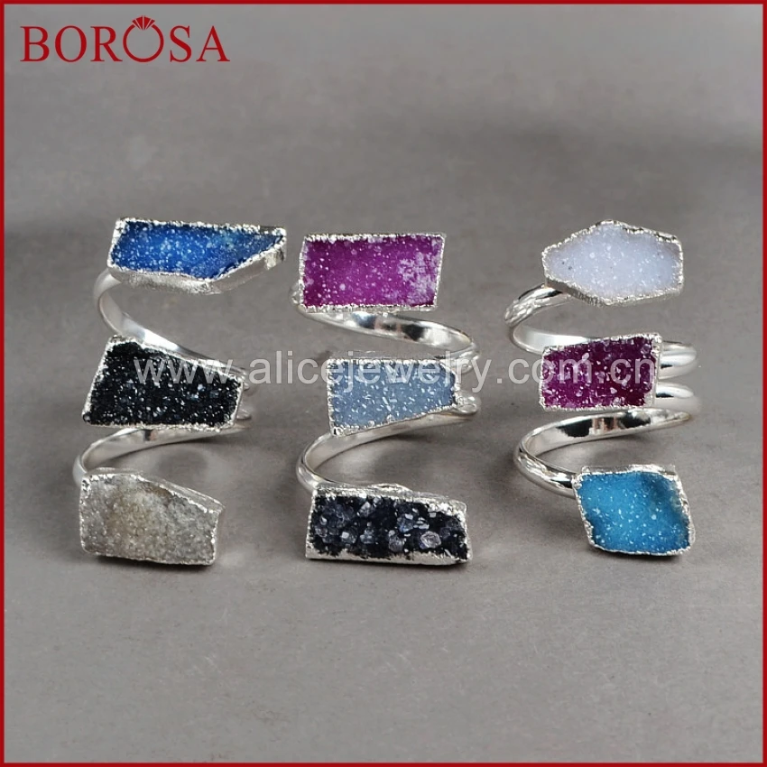 BOROSA Three Stone Druzy Ring Dyed Color Natural Agates Drusy Geode Ring Silver Color Adjustable Ring Druzy Jewelry S0112
BOROSA Three Stone Druzy Ring Dyed Color Natural Agates Drusy Geode Ring Silver Color Adjustable Ring Druzy Jewelry S0112