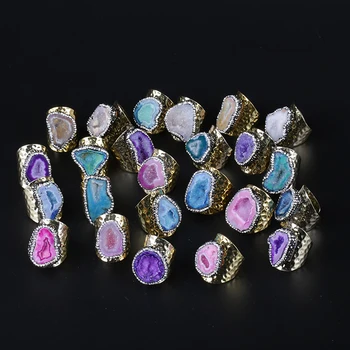 KEJI LAI IPCS Big Gold Multi Colors Geode Crystal Semi Precious Stone Slice Bead Charm Open Hammered Rings Cuff For Woman Man
KEJI LAI IPCS Big Gold Multi Colors Geode Crystal Semi Precious Stone Slice Bead Charm Open Hammered Rings Cuff For Woman Man