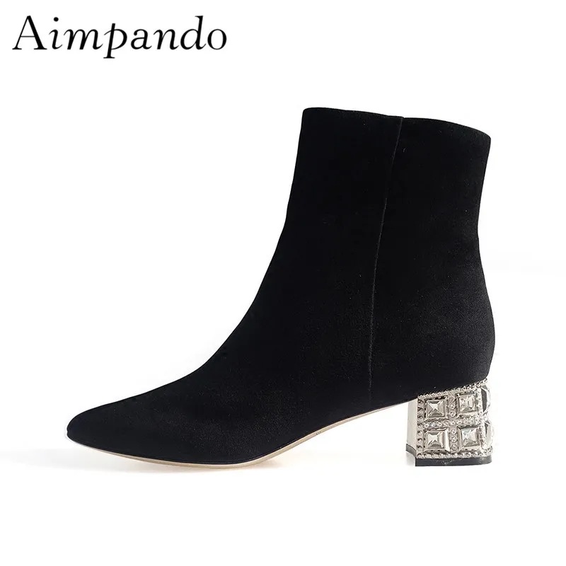 Ankle Boots Women High Quality Leather Square Heel With Diamond Black Suede Autumn Winter Botas Mujer
Ankle Boots Women High Quality Leather Square Heel With Diamond Black Suede Autumn Winter Botas Mujer