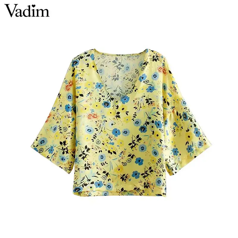 Vadim women elegant V neck floral print blouse short flare sleeve yellow shirts female streetwear summer tops blusas DA021
Vadim women elegant V neck floral print blouse short flare sleeve yellow shirts female streetwear summer tops blusas DA021