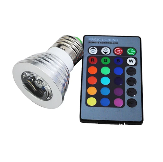 90-260V Christmas Dimmable E27/E14/GU10/B22 RGB LED spotlight 110V 220V 16 Colors 3W RGB LED bulb Lamp + 24key IR Remote Control
90-260V Christmas Dimmable E27/E14/GU10/B22 RGB LED spotlight 110V 220V 16 Colors 3W RGB LED bulb Lamp + 24key IR Remote Control