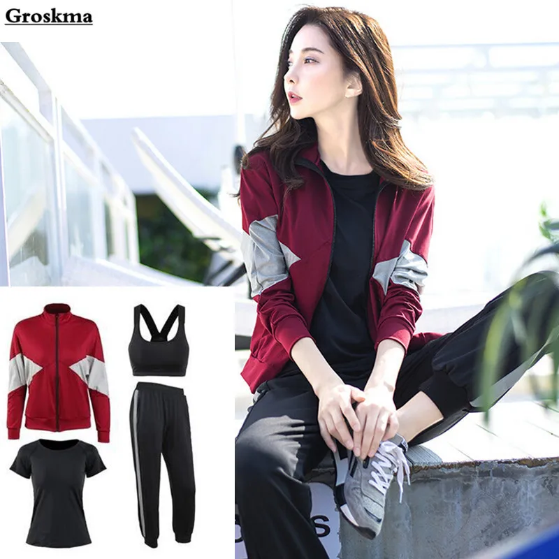 4 piece set women fintess gym jackets+t shirt+bra+harem pants quick dry yoga outdoor sportswear clothing training tracksuits
4 piece set women fintess gym jackets+t shirt+bra+harem pants quick dry yoga outdoor sportswear clothing training tracksuits