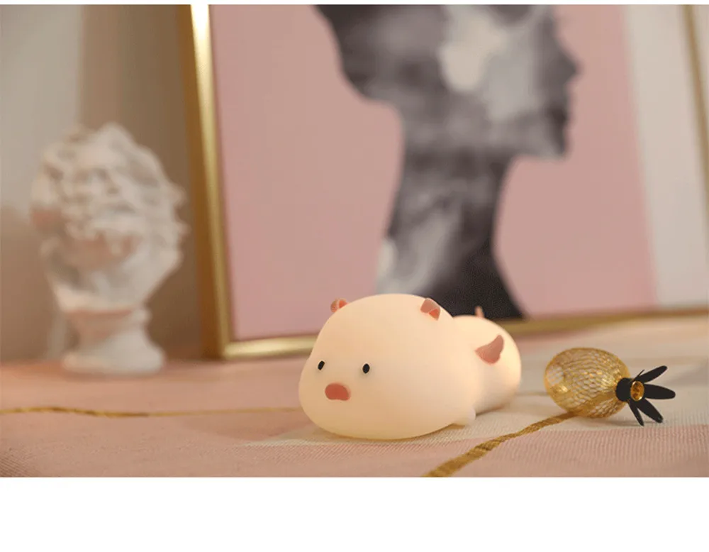 SuperNight Cute Pig LED Night Light Colorful Timing Dimmable Magnetic USB Silicone Bedroom Bedside Lamp for Children Kids Baby (3)
