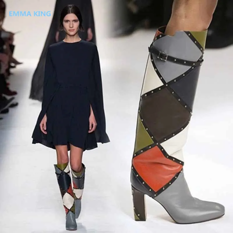 Fashion Mixed Color Women Long Boots PU Leather Square Toe Rivets Ladies Party High Heels Shoes Slip On Woman Knee High Boots
Fashion Mixed Color Women Long Boots PU Leather Square Toe Rivets Ladies Party High Heels Shoes Slip On Woman Knee High Boots