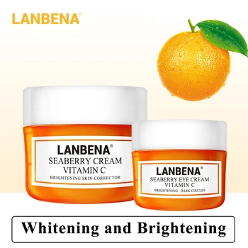 LANBENA Vitamin C Face Cream+Eye Cream Whitening Moisturizing Anti Aging Serum Acne Treatment Firming Fade Dark Spots 2PCS
