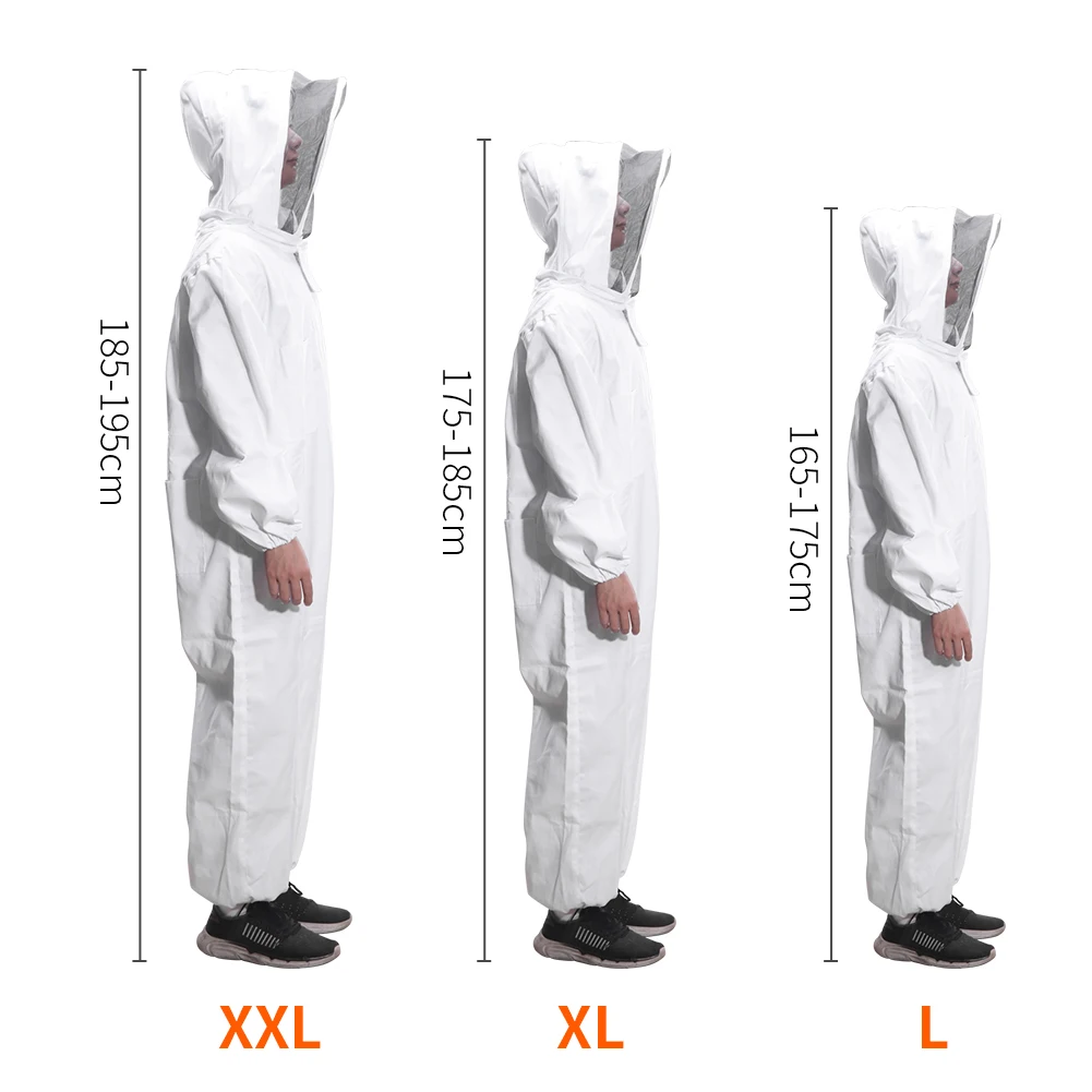 L XL XXL Professional Full Body Beekeeping Bee Keeping Suit Cotton w/ Veil Hood