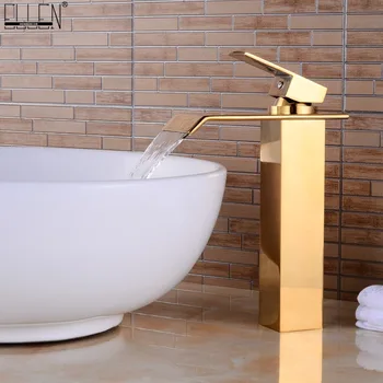 Tall Bathroom Faucets Gold Waterfall Bath Sink Water Mixer Golden Jade Basin Faucet Hot and Cold Deck Mounted ELS1506G
Tall Bathroom Faucets Gold Waterfall Bath Sink Water Mixer Golden Jade Basin Faucet Hot and Cold Deck Mounted ELS1506G