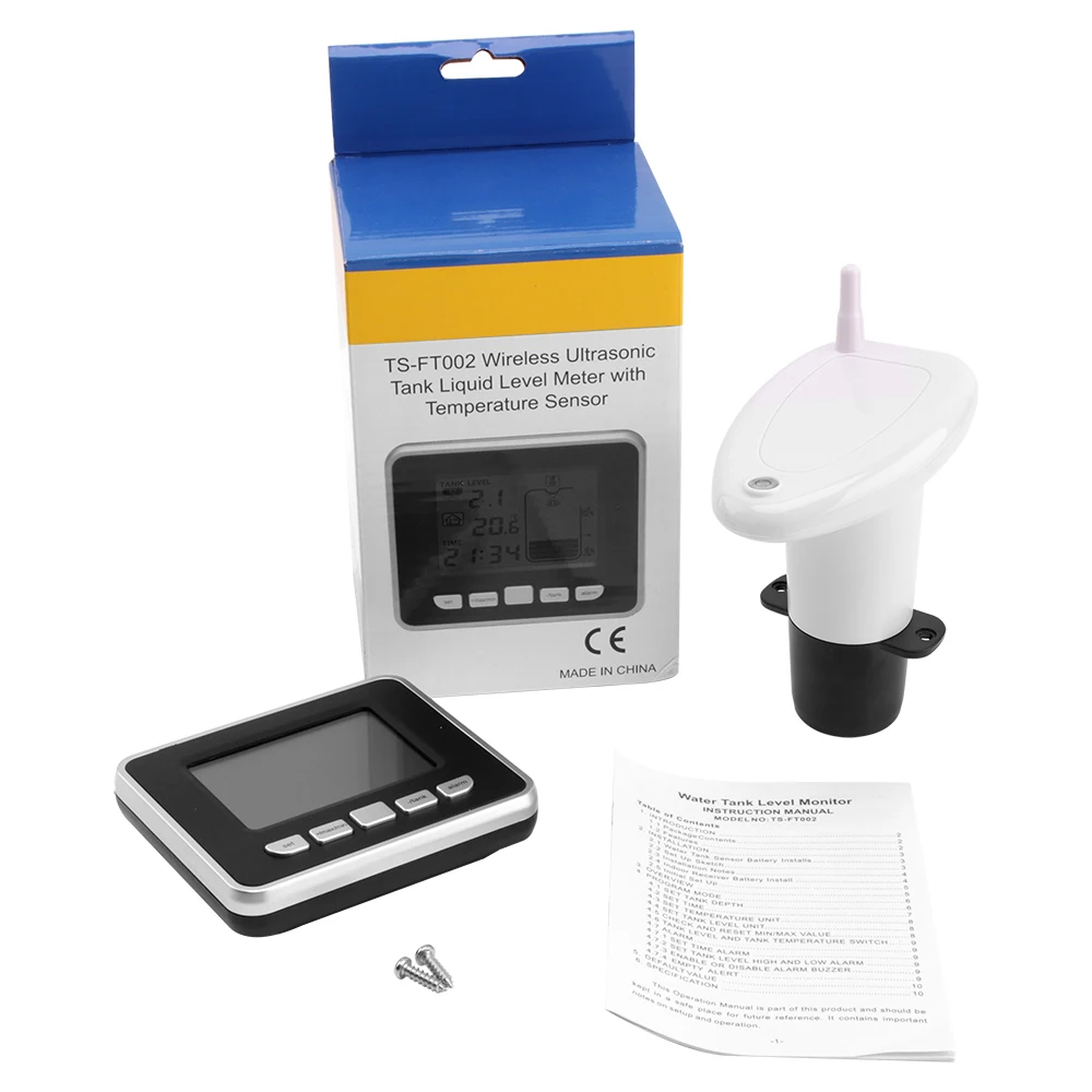 Ultrasonic Wireless Water Tank Level Meter Sensor With Temperature Time Display Alarm Liquid Depth Level Gauge Measuring Tool Ultrasonic Wireless Water Tank Level Meter Sensor With Temperature Time Display Alarm Liquid Depth Level Gauge Measuring Tool