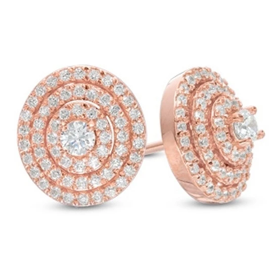1/2 ct Natural Diamond Layered Circle Stud Earrings in 10K Rose Gold